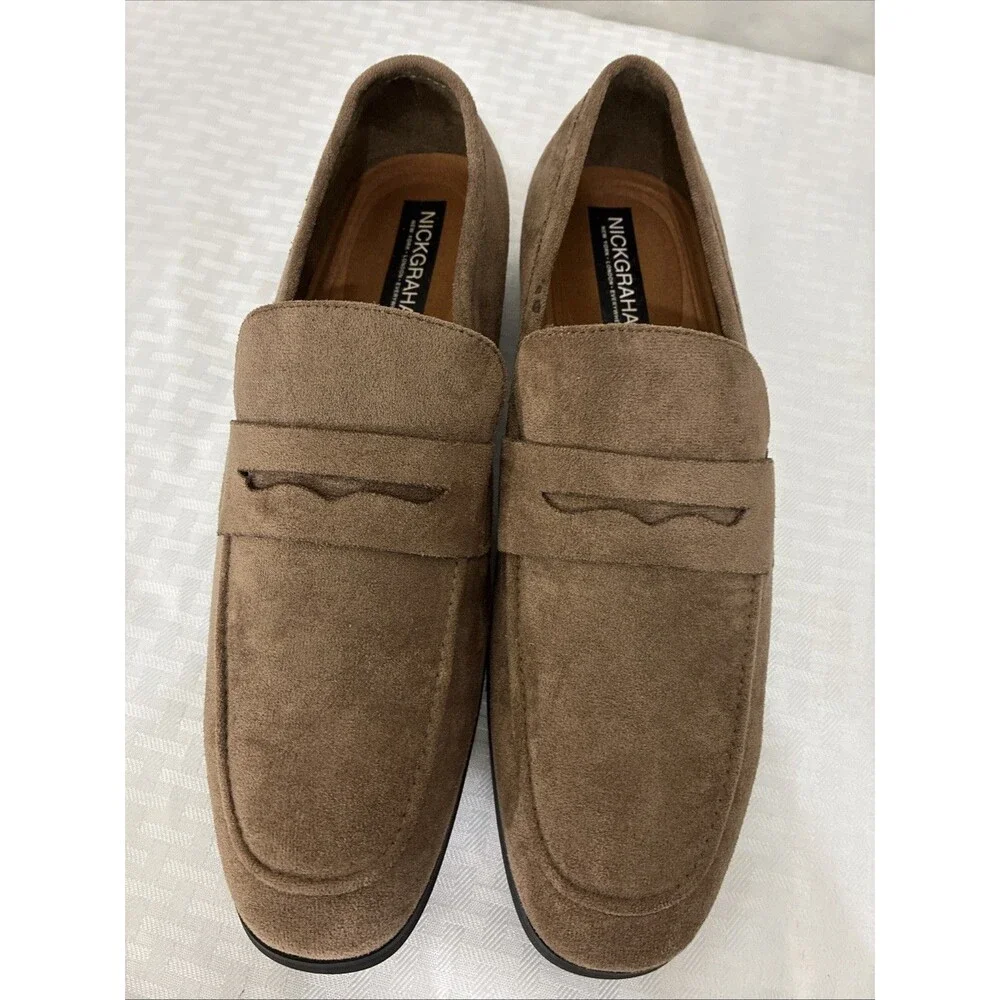 Nick Graham Altred Brown Suede Dress Shoes Loafers Slip Ons 8.5 Penny Loafers